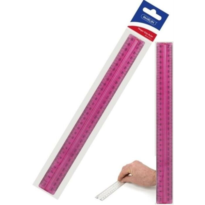 Marlin 30cm Finger Grip Ruler Clear Pink- Raised Centre For Easy Handling