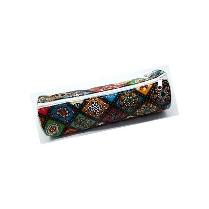 Marlin Designer Mosaic Tube Pencil Bag 20cm Orange Floral- Single Compartment