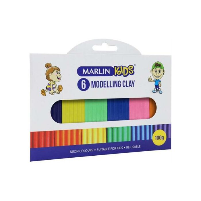 Marlin Kids Modelling Clay 100g 6 x Neon Colours