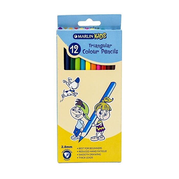 Marlin Kids Colour Pencils Long Triangular Pack of 12-Ideal for beginners 