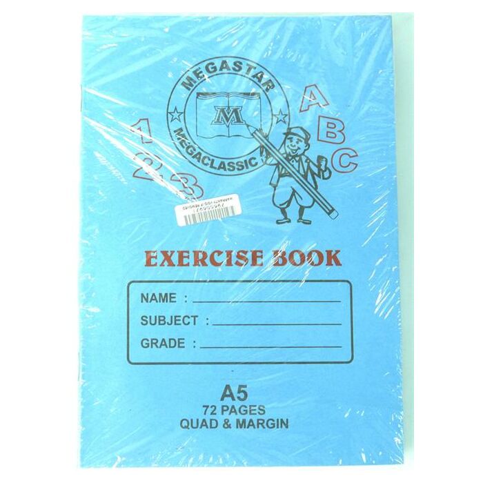 Megastar A5 Exercise Book 72page Quad and Margin ( Pack of 5 )