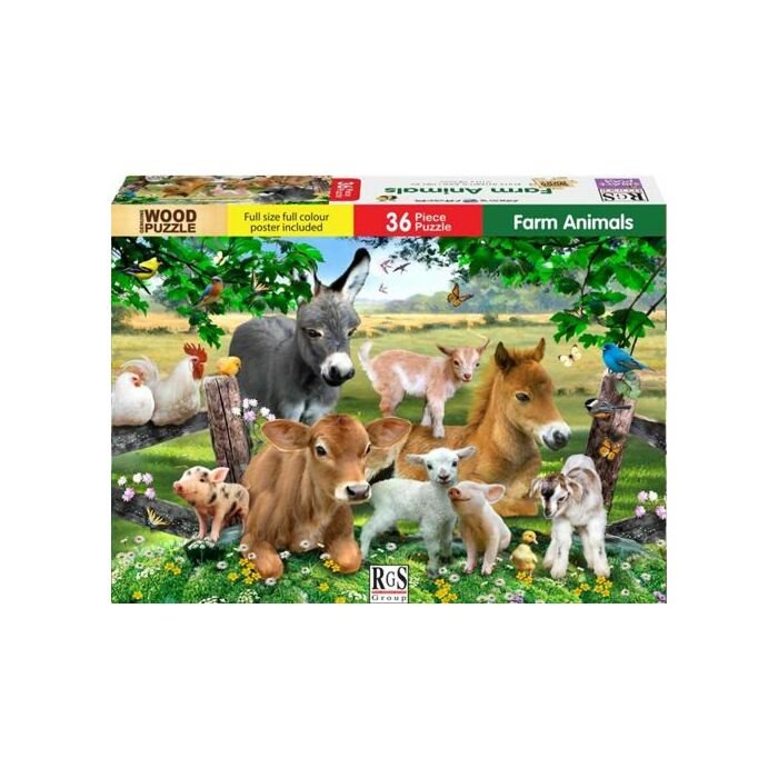 RGS 36 Piece A4 Wooden Puzzle Farm Animals-Interlocking Pieces 210 x 297mm