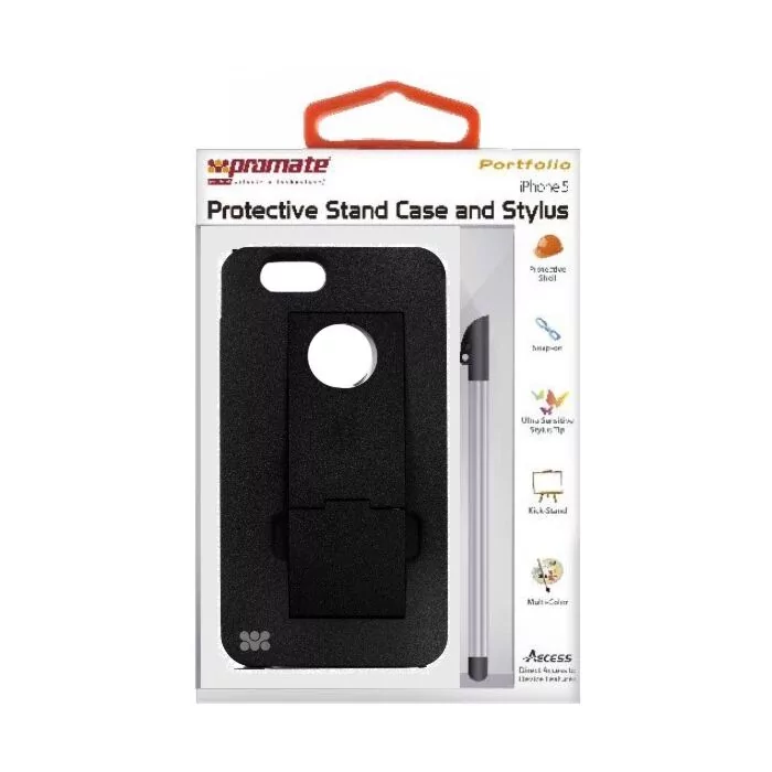 Promate Portfolio iPhone 5 Snap-on design Protective Stand Case and Stylus for iPhone 5 / 5s-Black