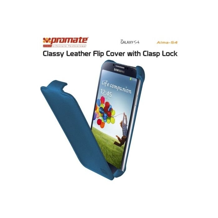 Promate Alma-S4 Classy Leather Flip Cover with Clasp Lock for Samsung Galaxy S4-Blue Retail Box 1 Year Warranty