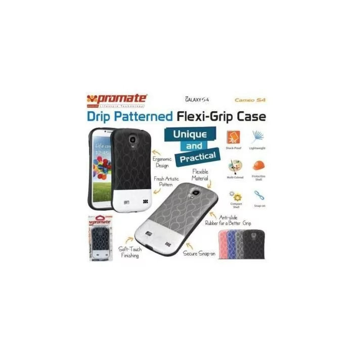 Promate Cameo.S4-Cameo-Drip Patterned Flexi-Grip Snap On Case for Samsung Galaxy S4-Grey