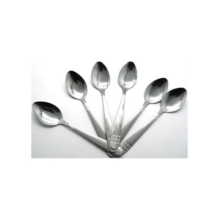 Casey Catering 6 Piece Stainless Steel Dinner Table Spoons Set With Square Design Printed On Handle Retail Box No Warranty