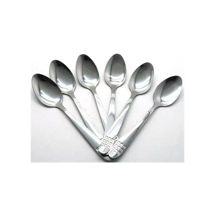 Casey Catering 6 Piece Stainless Steel Dinner Tea Spoons Set With Square Design Printed On Handle Retail Box No Warranty