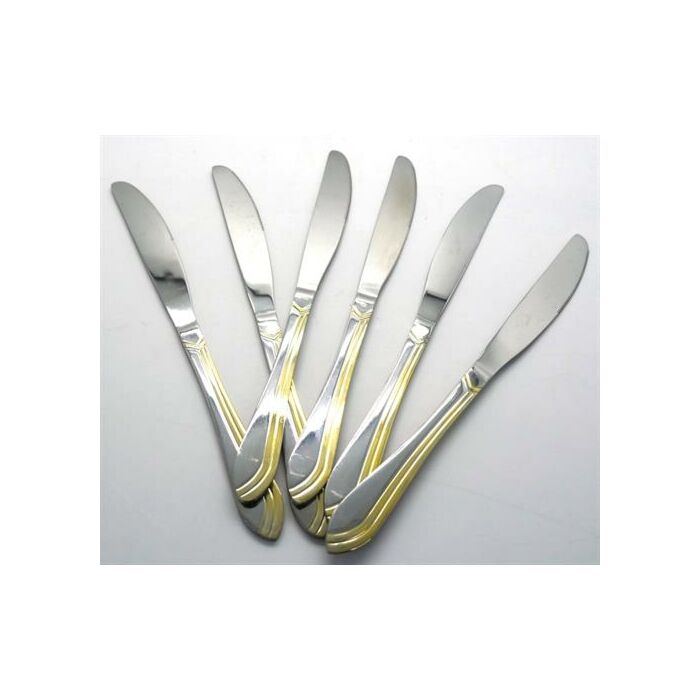 Casey Catering 6 Piece Stainless Steel Dinner Knives Set With Gold Wave Design Printed On Handle Retail Box No Warranty