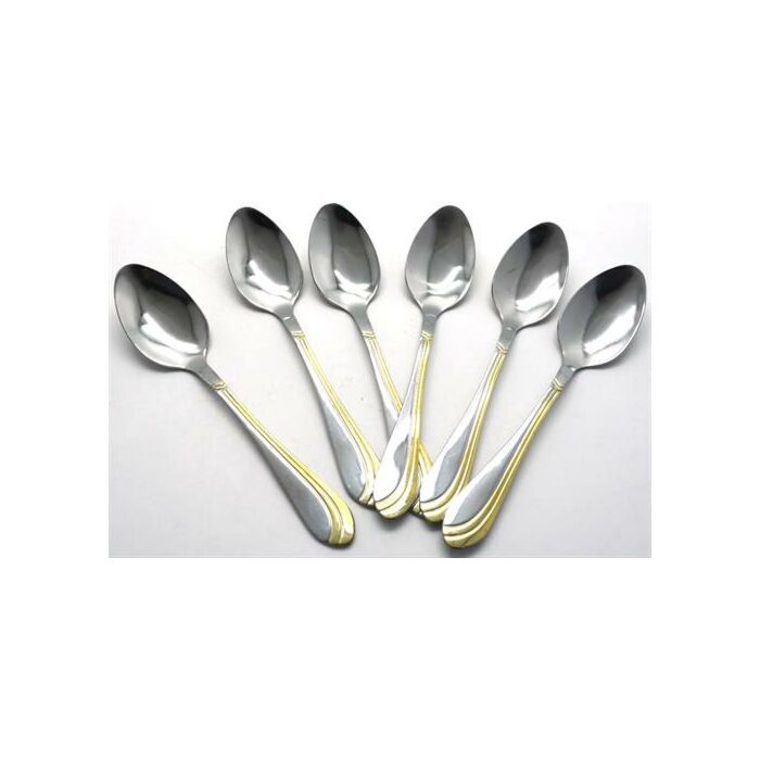 Casey Catering 6 Piece Stainless Steel Dinner Tea Spoons Set With Gold Wave Design Printed On Handle Retail Box No Warranty