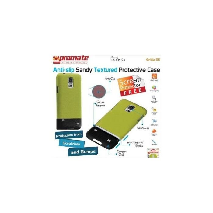 Promate Gritty S5 Anti-slip sandy textured protective case for Samsung Galaxy S5 Colour:Green