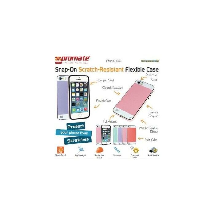 Promate Grosso-i5 iPhone 5 Striped Flexi-Grip Snap Case for iPhone 5/5S Colour: Pink