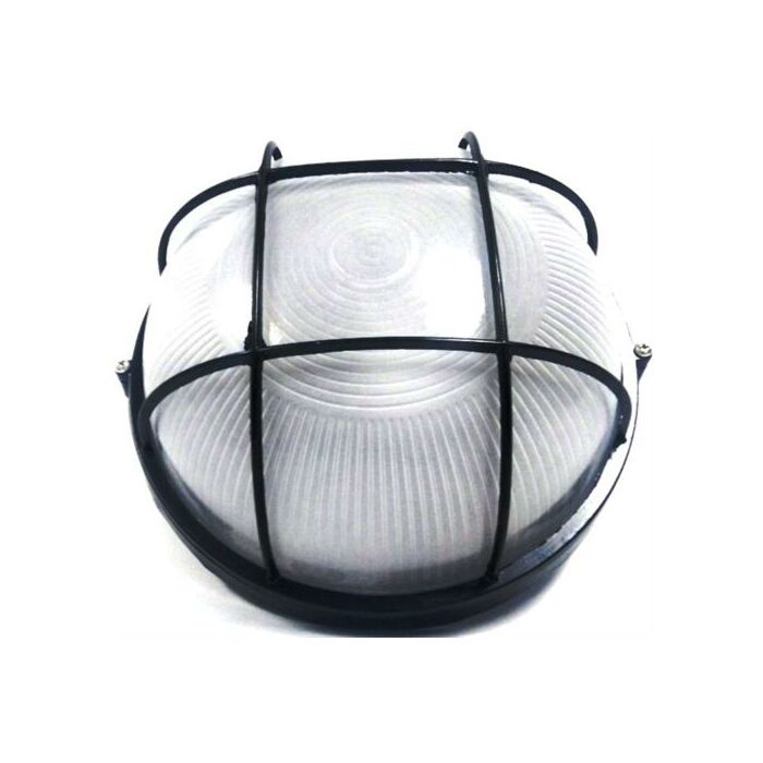 Noble Pays Round Bulkhead Light Fitting Large With Grid Black- 240mm Diameter