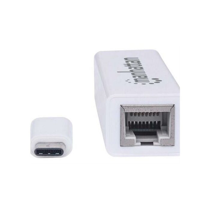Manhattan Type-C to Gigabit Network Adapter - SuperSpeed USB 3.1 Gen 1 (5 Gbps); 10/100/1000 Mbps Gigabit Ethernet