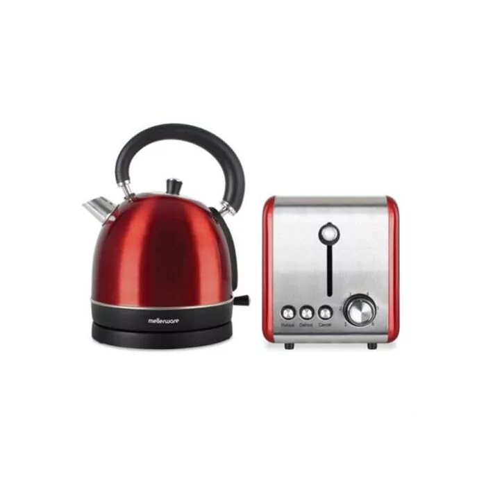 Mellerware Stainless Steel Red Toaster and Kettle Combo Set - The classic designed vibrant Red brushed stainless steel kettle has a 1.8l capacity