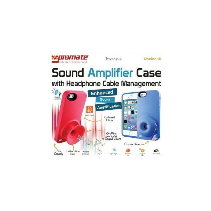 Promate Orator-I5 iPhone 5 Sound Amplifier case for Iphone 5/5s with headphone cable management Colour: Pink