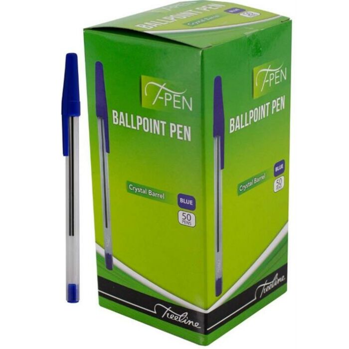 Treeline Crystal Barrel Ballpoint Pen Blue Ink Box of 50- Smooth Writing