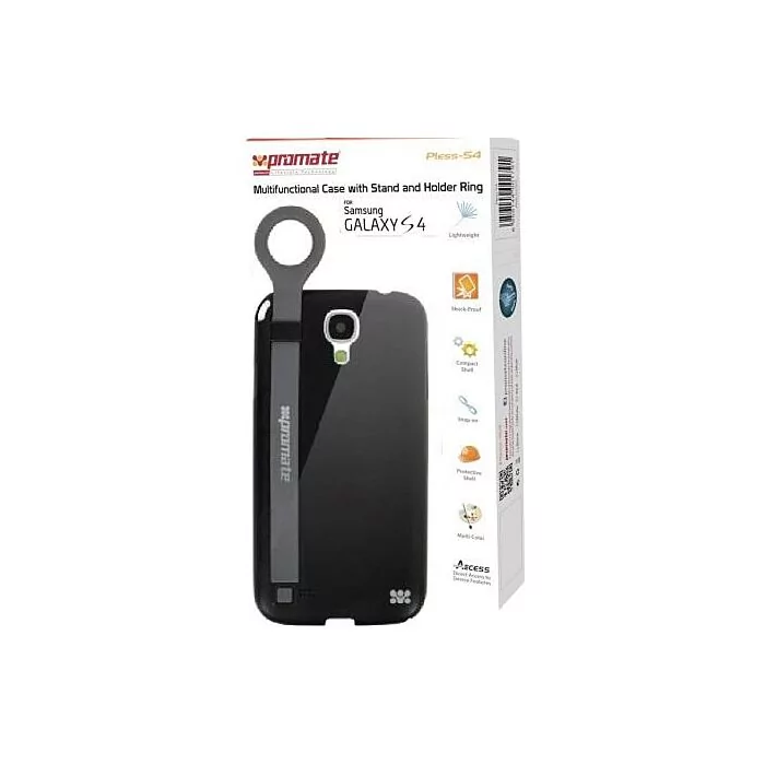 Promate Pless-S4 Multifunctional Case with a Stand and a Holder Ring for Samsung Galaxy S4-Black Retail Box 1 Year Warranty