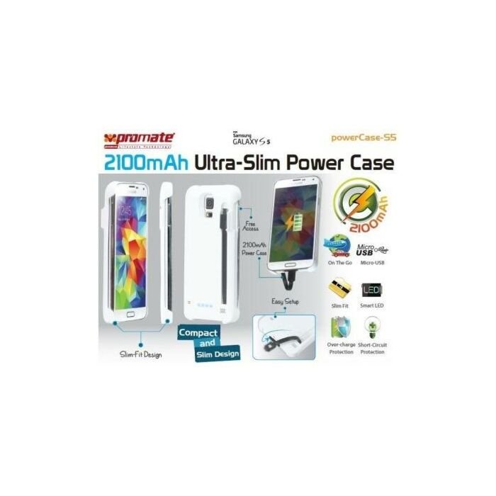 Promate Powercase S5 2100mAh Ultra-Slim Power Case For Samsung Galaxy S5 Colour: White