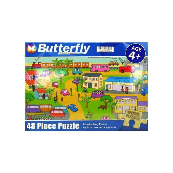Butterfly 48 Piece A4 Wooden Puzzle Transport -Interlocking Pieces 210 x 297mm