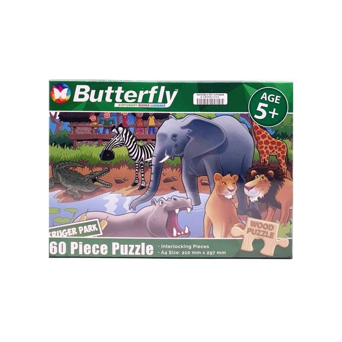 Butterfly 60 Piece A4 Wooden Puzzle At The Kruger Park- Interlocking Pieces 210 x 297mm