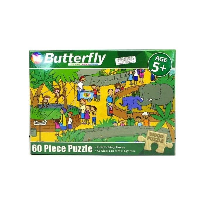 Butterfly 60 Piece A4 Wooden Puzzle At The Zoo-Interlocking Pieces 210 x 297mm