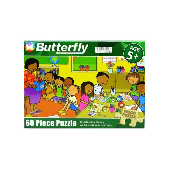 Butterfly 60 Piece A4 Wooden Puzzle In The Classroom -Interlocking Pieces 210 x 297mm