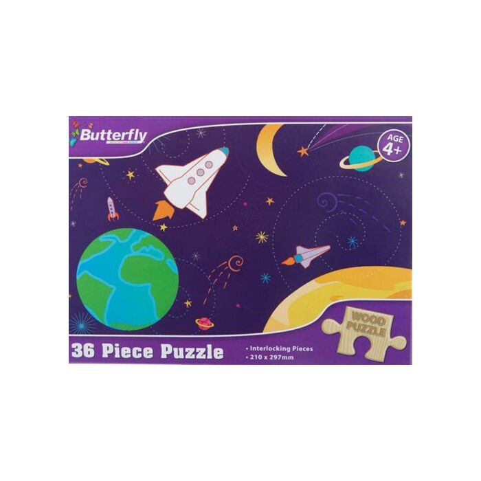 Butterfly 36 Piece A4 Wooden Puzzle Outer Space - Interlocking Pieces 210 x 297mm
