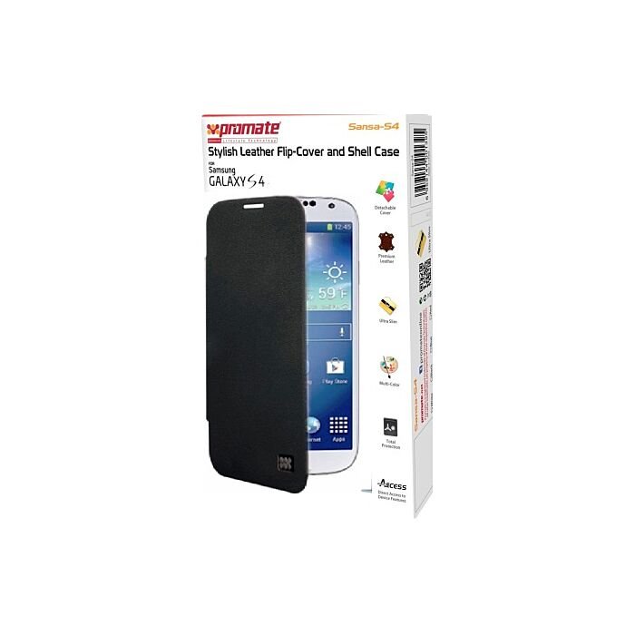 Promate Sansa-S4 Stylish Leather Flip-Cover and Shell Case for Samsung Galaxy S4-BlaRed Retail Box 1 Year Warranty