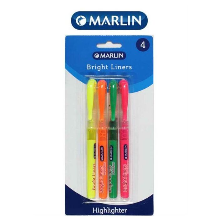 Marlin Bright Liners Pen Type Highlighters assorted colours ( Pack of 4 )