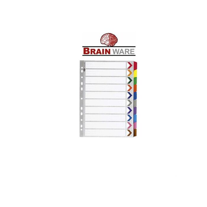 Brainware Board A4 Colour Index Numeric 1 to 10 Tab Dividers Retail Packaging