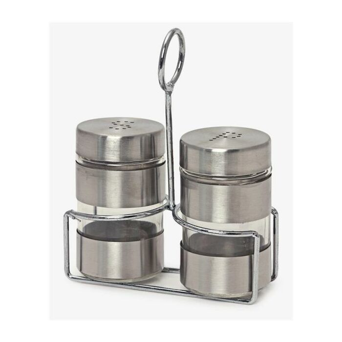 Totally 3pc Salt & Pepper Set with Stand - Silver Retail Box Out of Box Failure Warranty