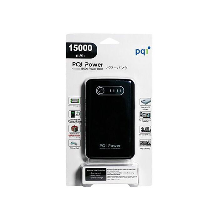 PQI 15 000 mAh Dual USB Power Bank - Black