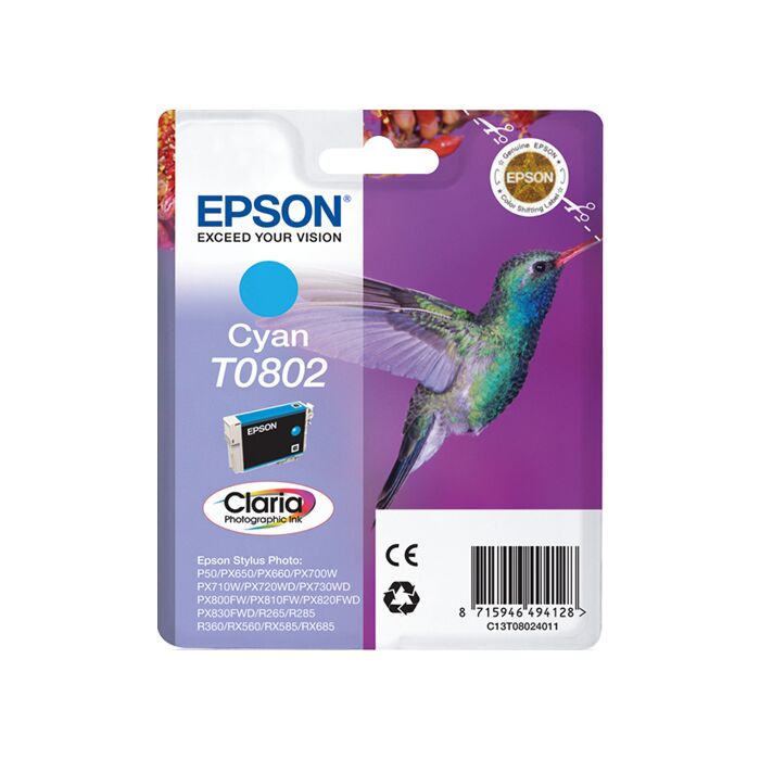 Epson - Ink - T0802 - Cyan - Hummingbird - Stylus Px720Wd / Px820Fwd / P50 / Px660