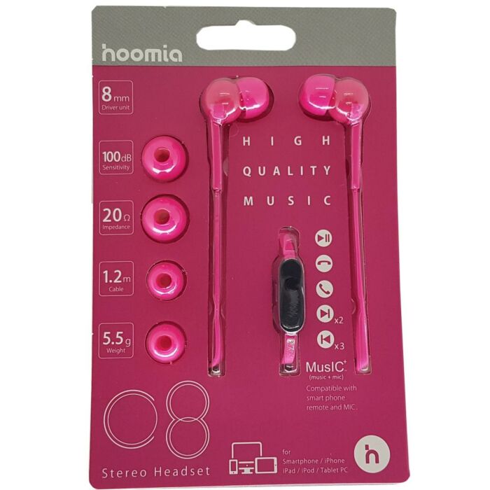 Stero Earphone with Mic Hot Pink 1.2M