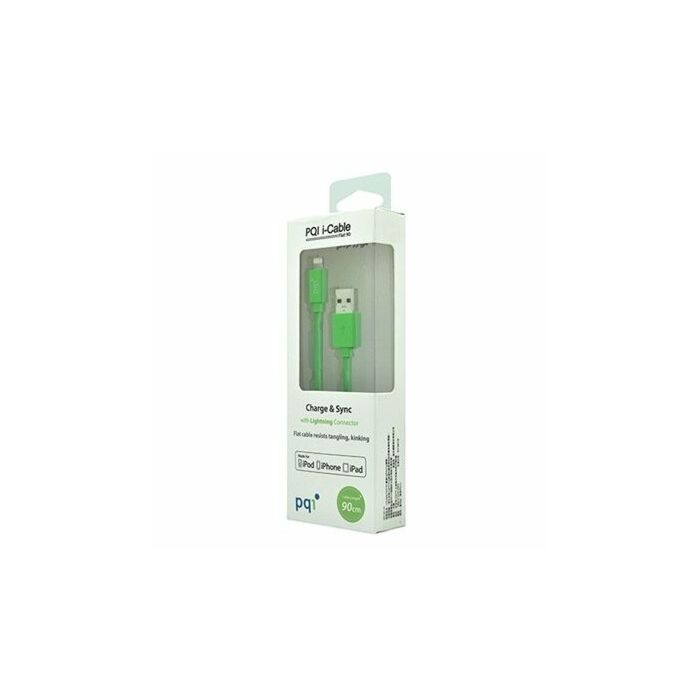 PQI - Apple Certified 90cm Flat cable length Lightning 8-Pin Syncing and Charging - Green (Made for iPhone/ iPad / iPad Mini)