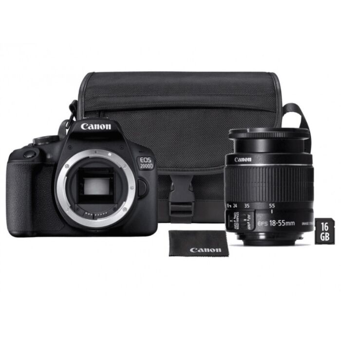 Canon EOS 2000D Starter Kit Digital Camera with EF-S 18-55mm F/3.5-5.6 IS II Lens and Canon SB130 Bag & 16GB SD Card