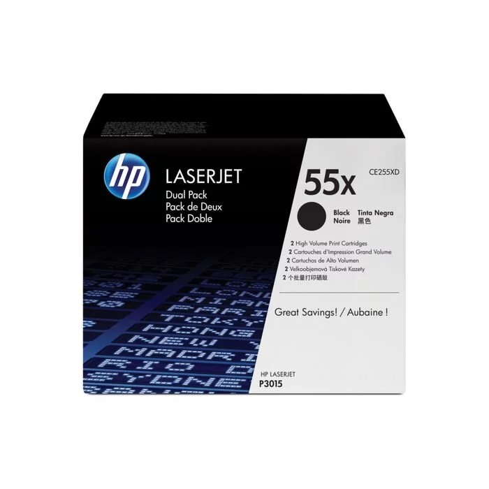 HP 55X Laserjet P3015 Black Print Cartridge - Dual Pack