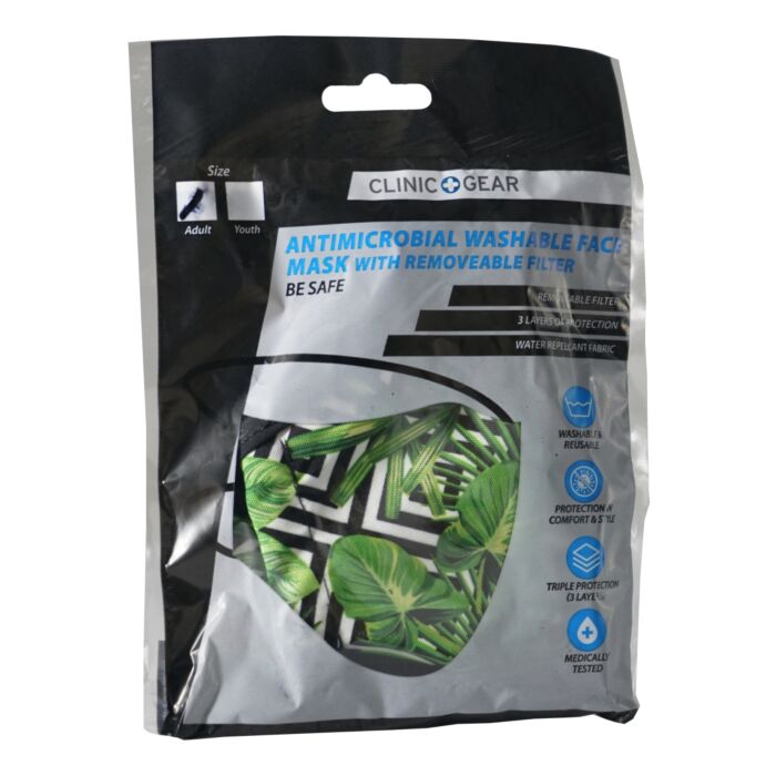 Clinic Gear Anti-Microbial Printed Mask Ladies Leaves - Green