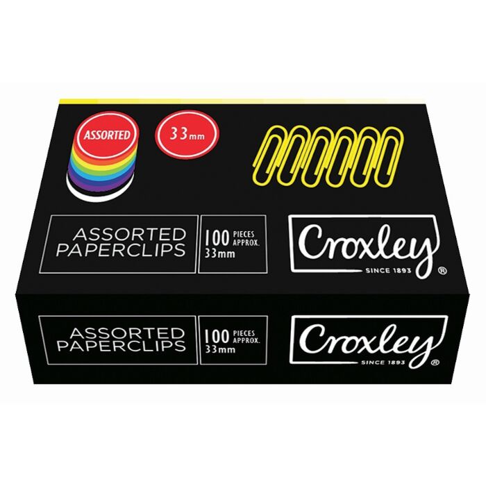 CROXLEY 33mm PVC Assorted Paper Clips 100's Pack of 10