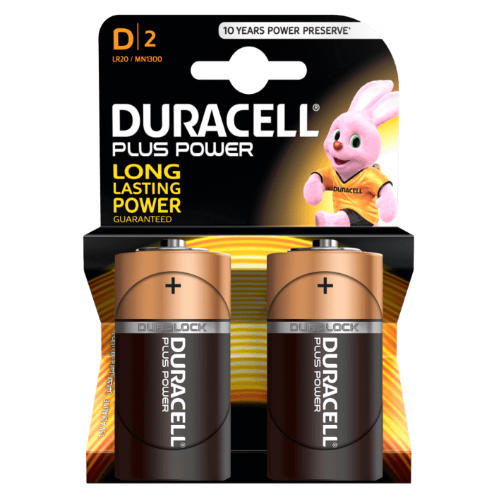Duracell Plus D Size Blister Pack 2 