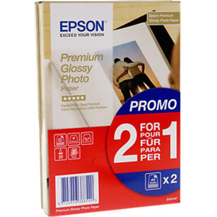 Epson 10 x 15cm Premium Glossy Photo Paper 2 X 40 Sheets 255gsm