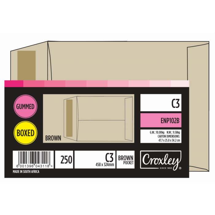 CROXLEY JD102B C3 Brown Gummed Envelopes - Unbanded (Box of 250)