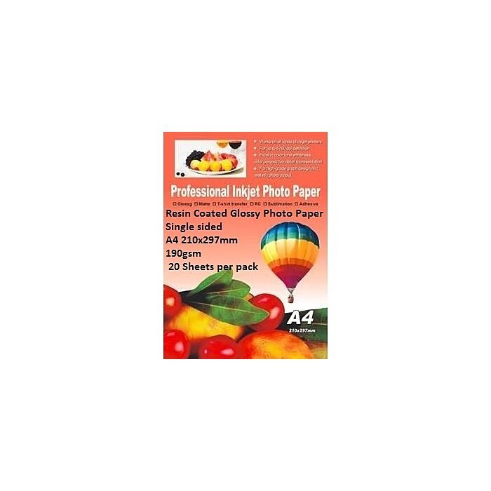 E-Box Resin Coated Glossy Photo Paper-Single sided A4 210x297mm-190gsm- 20 Sheets