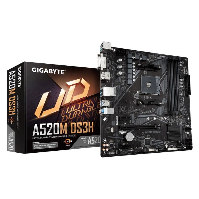 Gigabyte - A520M-DS3H AMD A520 Chipset for 3rd Generation AM4 AMD Ryzen? processors Motherboard