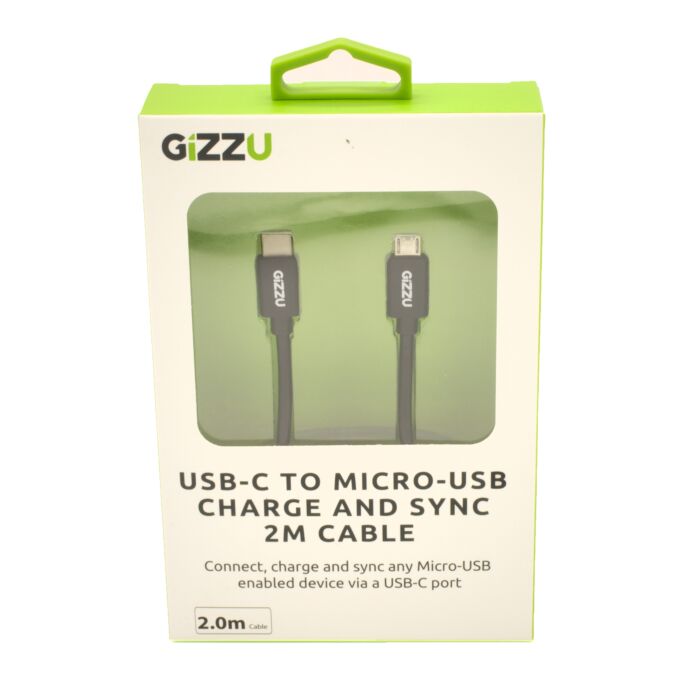 GIZZU USB-C to Micro USB 2m Cable Black