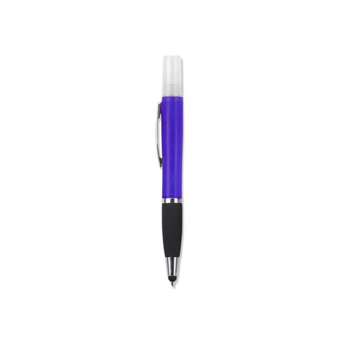Geeko 3 in 1 Sanitizer Spray Stylus and Blue ink Pen- 3 Functions-Refillable Sanitizer Container with Spray Nozzle Purple