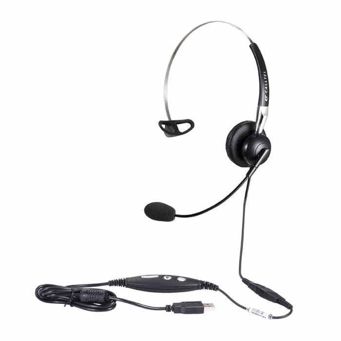 Calltel H650NC Mono-Ear Noise-Cancelling Headset + UC2000T Quick Disconnect USB Sound Card Adapter Cable
