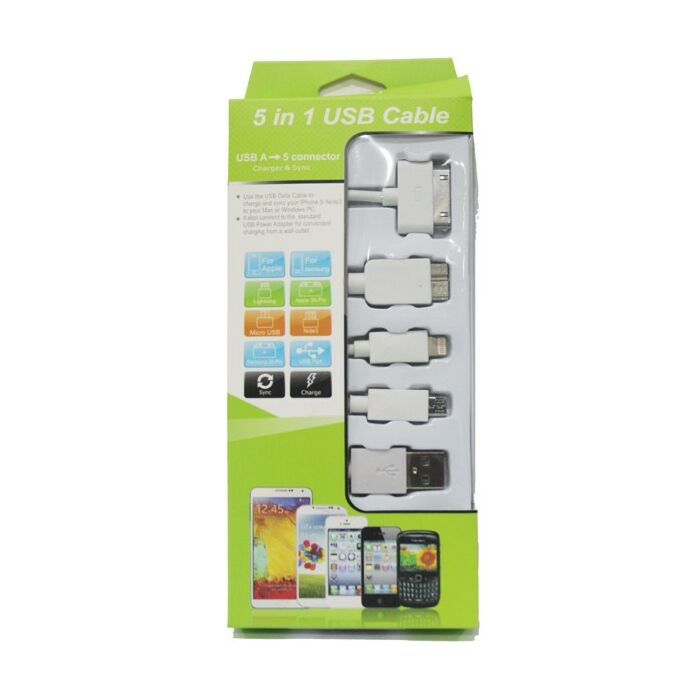USB Mobile Data Cable 5 in 1 White