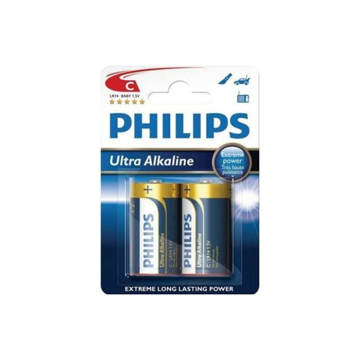 Philips Ultra Alkaline Battery LR14E2B 2 x Type C / LR14 Ultra Alkaline Batteries
