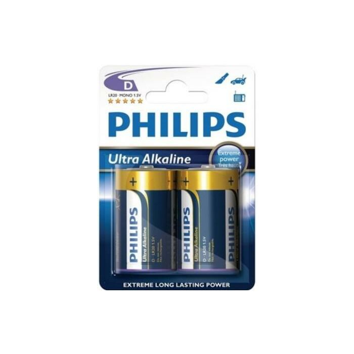Philips Ultra Alkaline Battery LR20E2B 2 x Type D / R20 Ultra Alkaline Battery